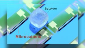 Die kleinste Batterie der Welt ist kleiner als ein Salzkorn und kann in großen Stückzahlen auf einer Wafer-Oberfläche hergestellt werden. Darstellung: TU Chemnitz/Leibniz IFW Dresden