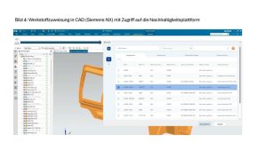 Bild 4: Werkstoffzuweisung in CAD (Siemens NX) mit Zugriff auf die Nachhaltigkeitsplattform