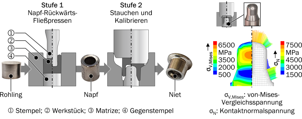 Abbildung 2: Modellprozess für die Herstellung von Nieten aus rostfreien, hochverfestigenden Werkstoffen nach [13]