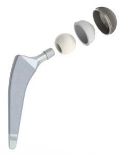 Orthopädisches Hüft-Implantat, das zukünftig mit additiver Fertigung aus Silber-Titanlegierungen gefertigt werden könnte.