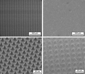 © Fraunhofer IMWSREM-Abbildung der erzeugten Mikrostruktur verschiedener Polymere. 